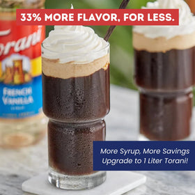 Torani French Vanilla Syrup label close-up highlighting premium ingredients