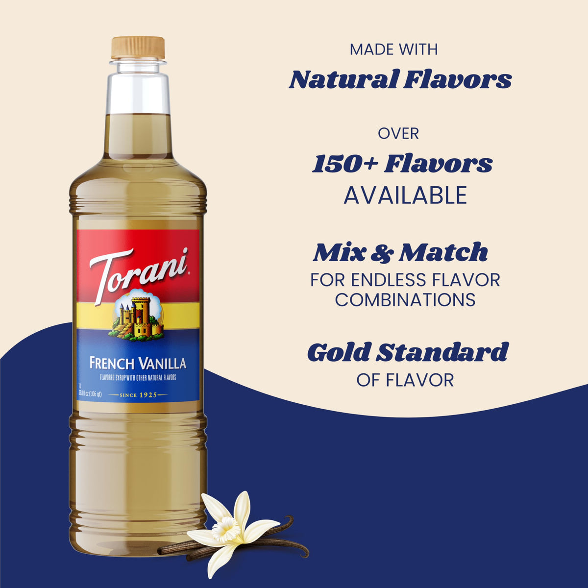 Torani French Vanilla Syrup used in tea or cocktails for versatile flavor
