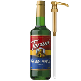 Torani Green Apple Syrup Pump pour enables precise, mess-free service for cocktails and sodas.