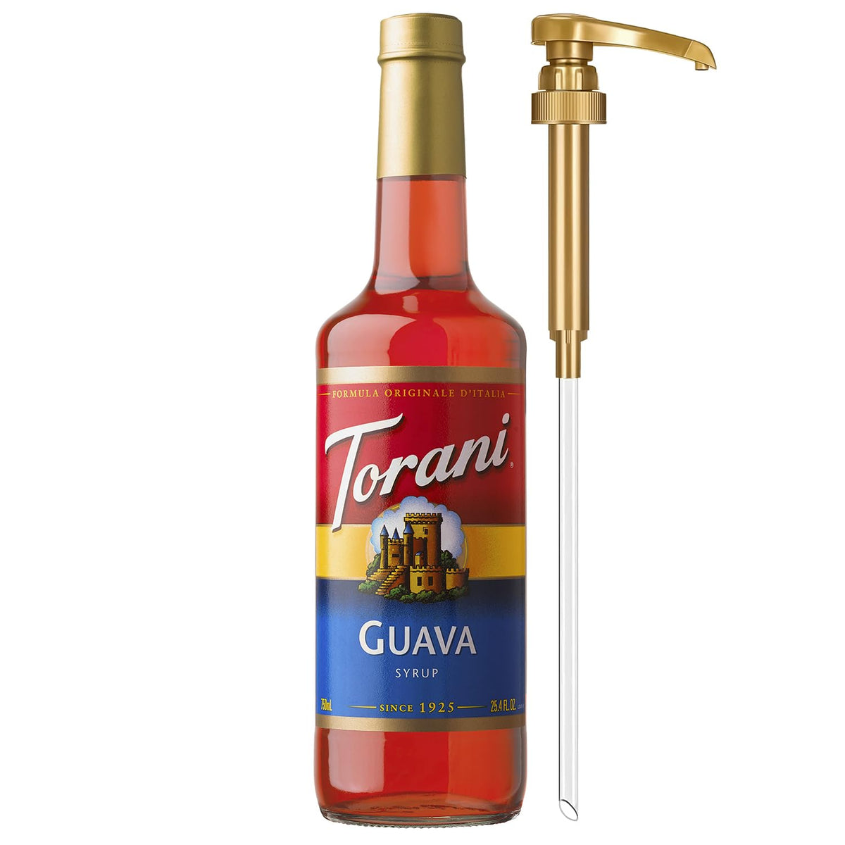 Torani Guava Syrup bottle pour adds tropical flavor to drinks