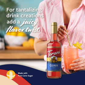 Torani Guava Syrup iced-tea presentation over bright glass
