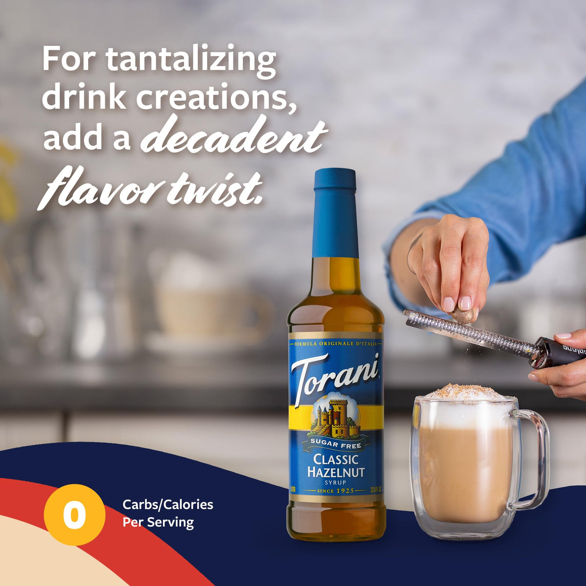 Torani Hazelnut latte creation with sugar-free syrup for cafe-style drinks.