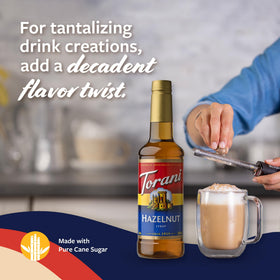Torani Hazelnut syrup used as a dessert topping idea.