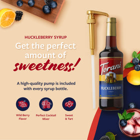 Torani Huckleberry Syrup being poured into iced tea for a berry twist