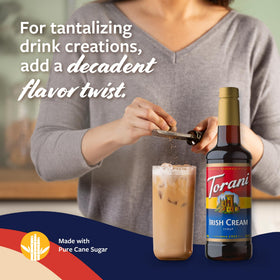 Pump-action pour from Torani Irish Cream Syrup for precise portions