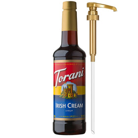 Torani Irish Cream Syrup bottle with pump for easy, mess-free sweetening