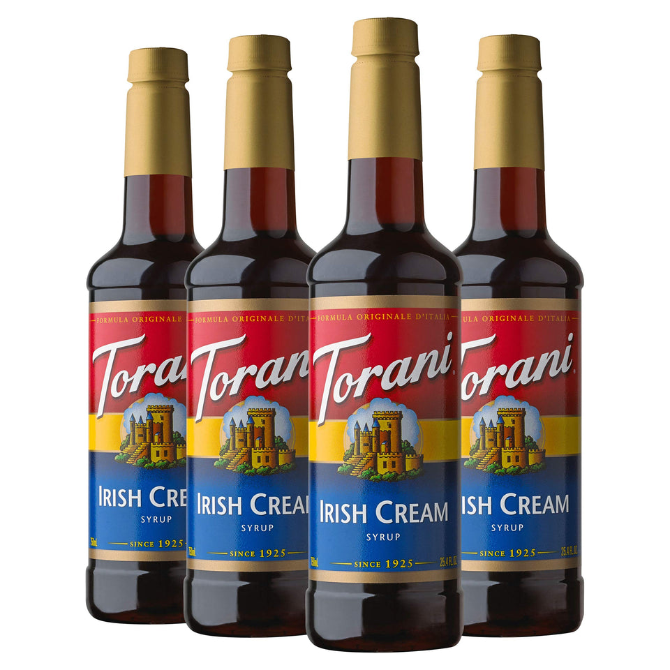 Torani Irish Cream syrup bottle with creamy vanilla notes for café drinks