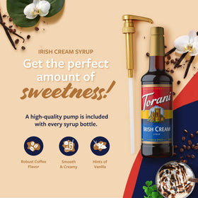 Close-up of Torani Irish Cream Syrup drizzle entering a coffee cup