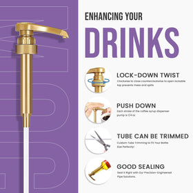 Top view of Torani Lavender Syrup bottle with pump for easy pouring.