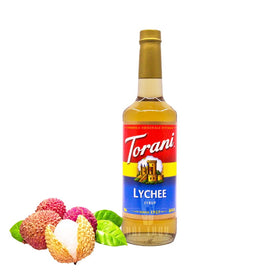 Torani Lychee Syrup in a glass with a mixed drink