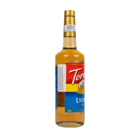 Torani Lychee Syrup label closeup showing bottle size and branding