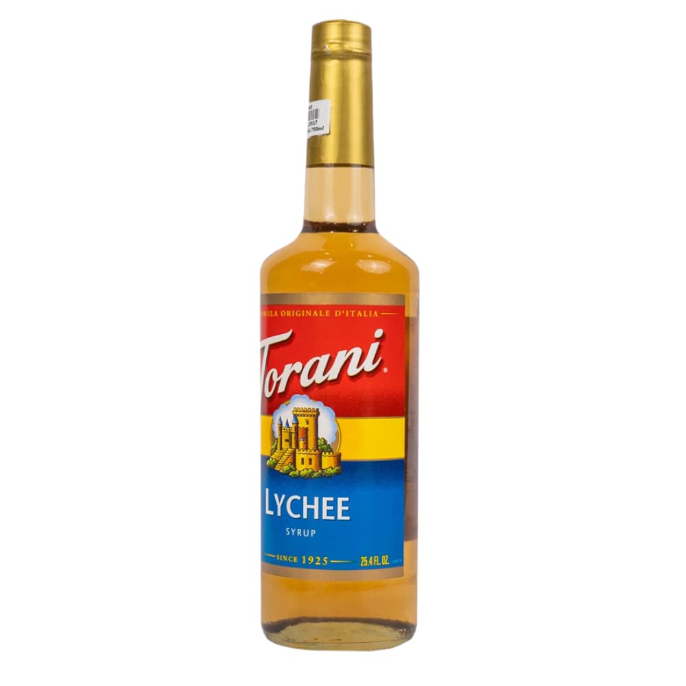 Torani Lychee Syrup on a kitchen counter for home use