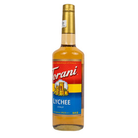 Torani Lychee Syrup on a kitchen counter for home use
