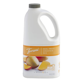 Torani Mango Smoothie Mix bottle delivering real fruit flavor for quick tropical drinks.