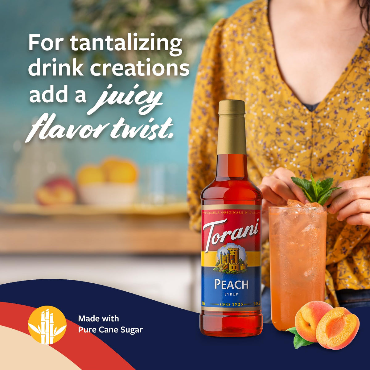 Vivid peach color and aroma elevate lemonade with Torani syrup.