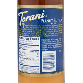 Torani Peanut Butter Syrup glass with poured drizzle for dessert-inspired drinks.