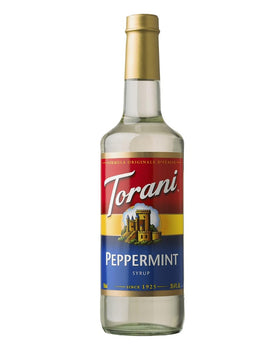 Torani Peppermint Syrup bottle front showcasing bold mint flavor for beverages