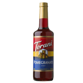 Torani Pomegranate Drink Syrup bottle front view with bold flavor.
