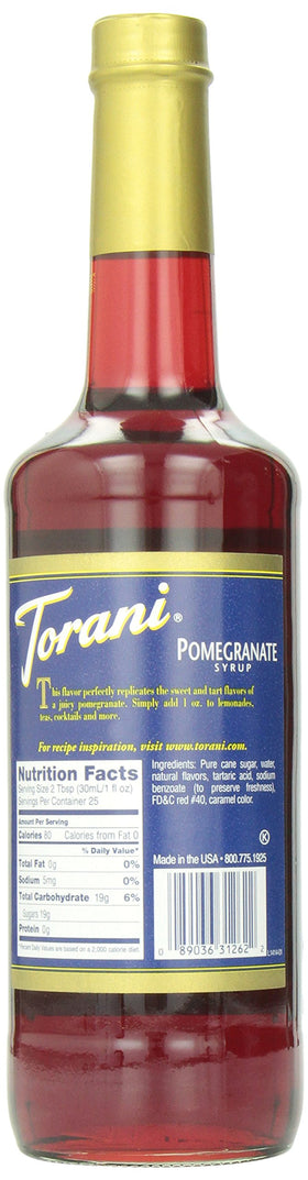 Pouring Torani Pomegranate Drink Syrup to craft tart, refreshing drinks.