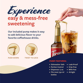 Pump in action delivering precise sweetness for drinks and desserts.