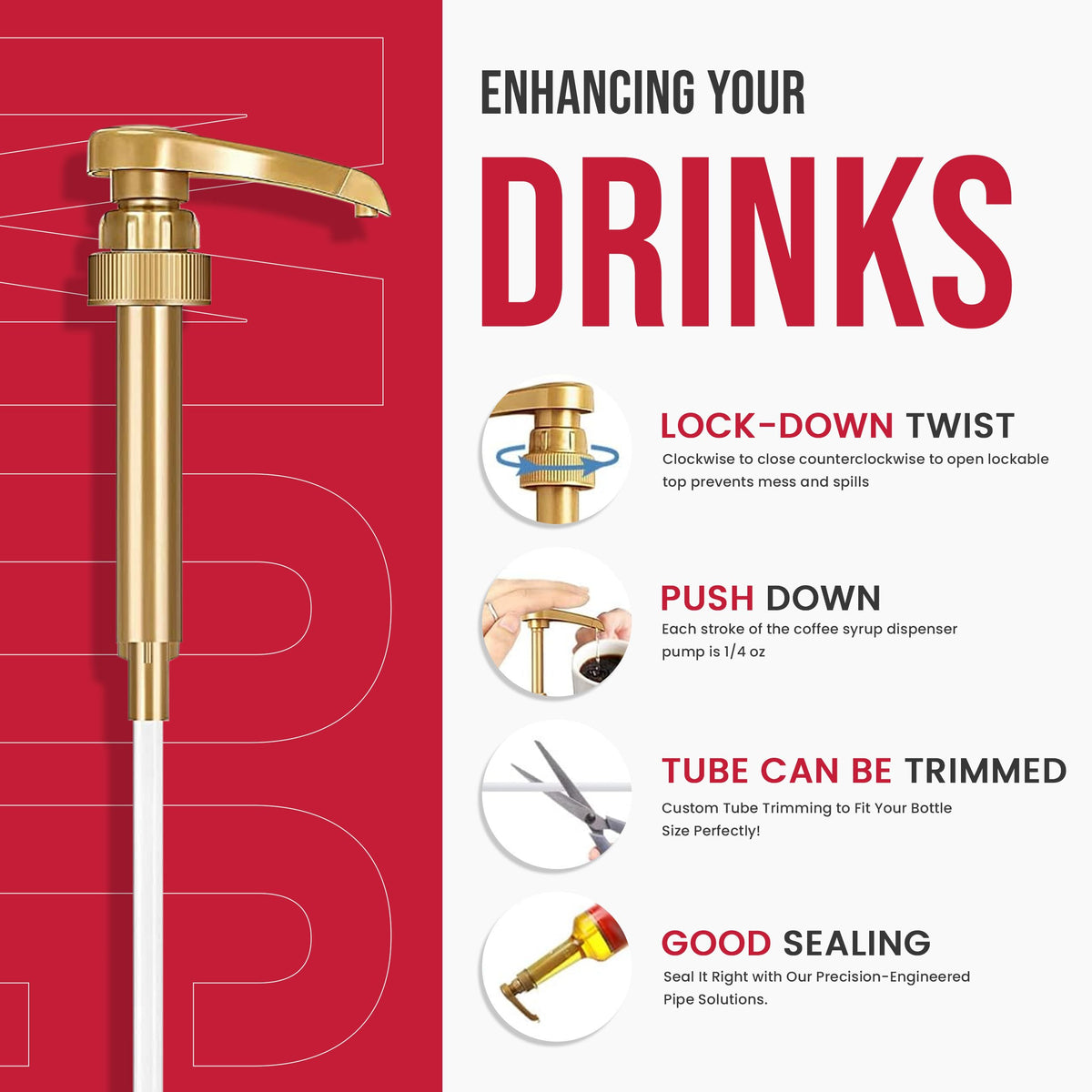 Close-up of pump in action with Torani syrup for easy pours.