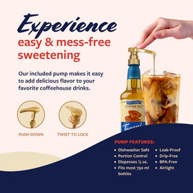 Torani Pump-enabled sugar-free syrup bottle enables portion control and convenience.