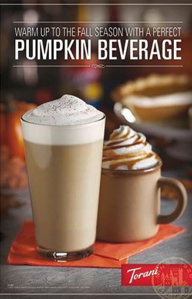 Close-up of Torani Pumpkin Pie Puremade Sauce label with pumpkin spice notes.