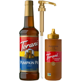 Torani Pumpkin Pie Syrup with Pump on bottle for easy lattes.