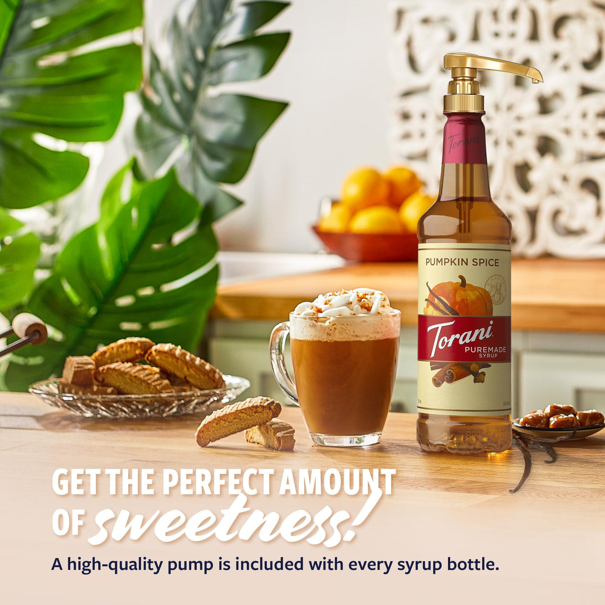 Torani Pumpkin Spice latte enriched with syrup and creamy foam.