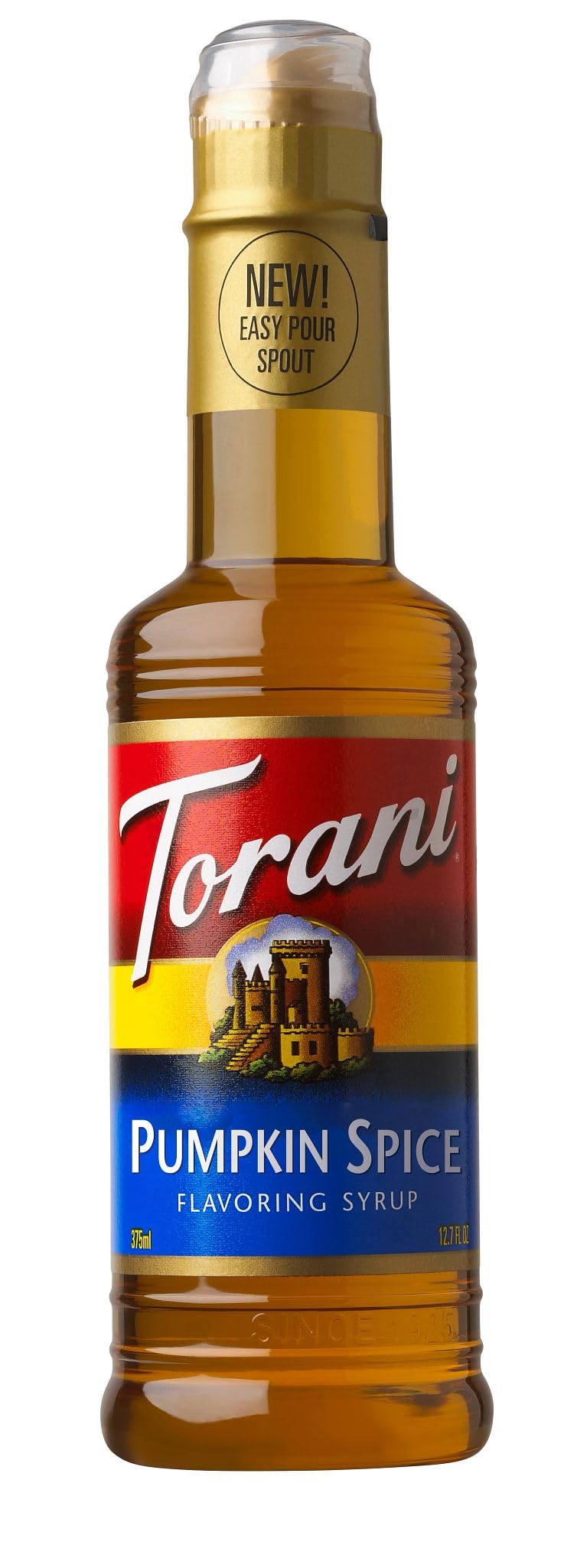 Torani Pumpkin Spice Syrup bottle 4-pack, ideal for seasonal coffee beverages and desserts.
