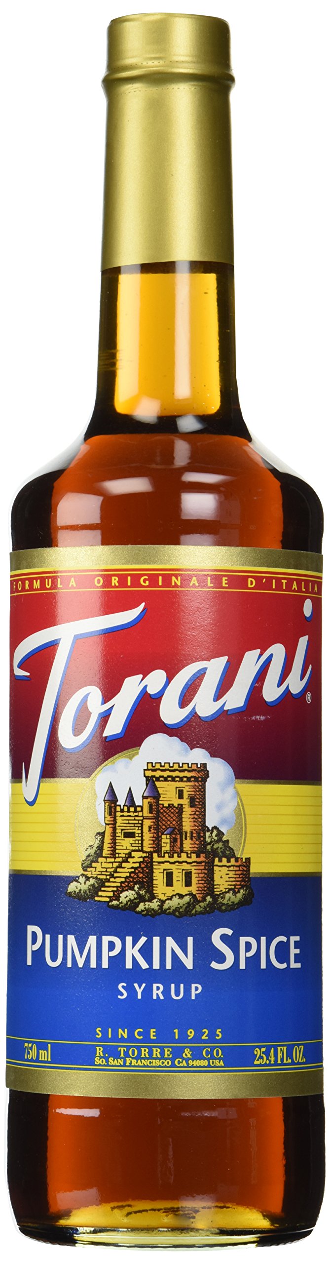 Torani Pumpkin Spice Syrup bottle pour enhancing cozy coffee flavors at home