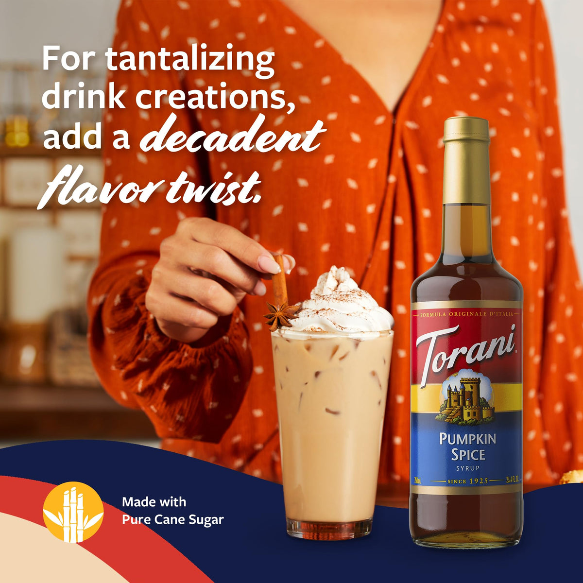 Dessert drizzle with Torani pumpkin spice syrup adds seasonal flair