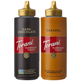 Torani Puremade caramel sauce bottle for silky drizzle on ice cream