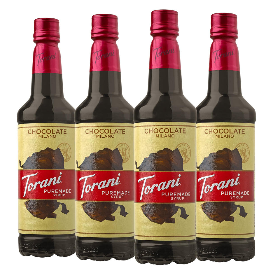 Torani Puremade Chocolate Milano syrup bottle front for premium café flavor