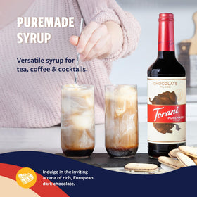 Glass with drink showing Torani Syrup elevating coffee or dessert experiences