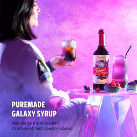 Galaxy Syrup glass bottle displayed on a counter