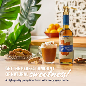 Torani glass bottle highlighting premium flavoring and packaging