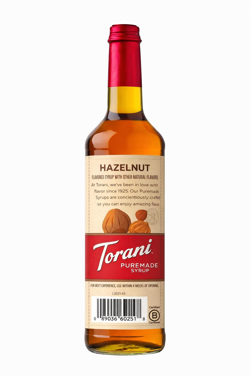 Creamy latte with hazelnut drizzle using Torani Puremade