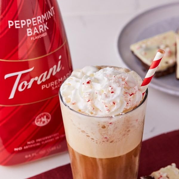 Torani Puremade Peppermint Bark sundae topping creates creamy balanced treats
