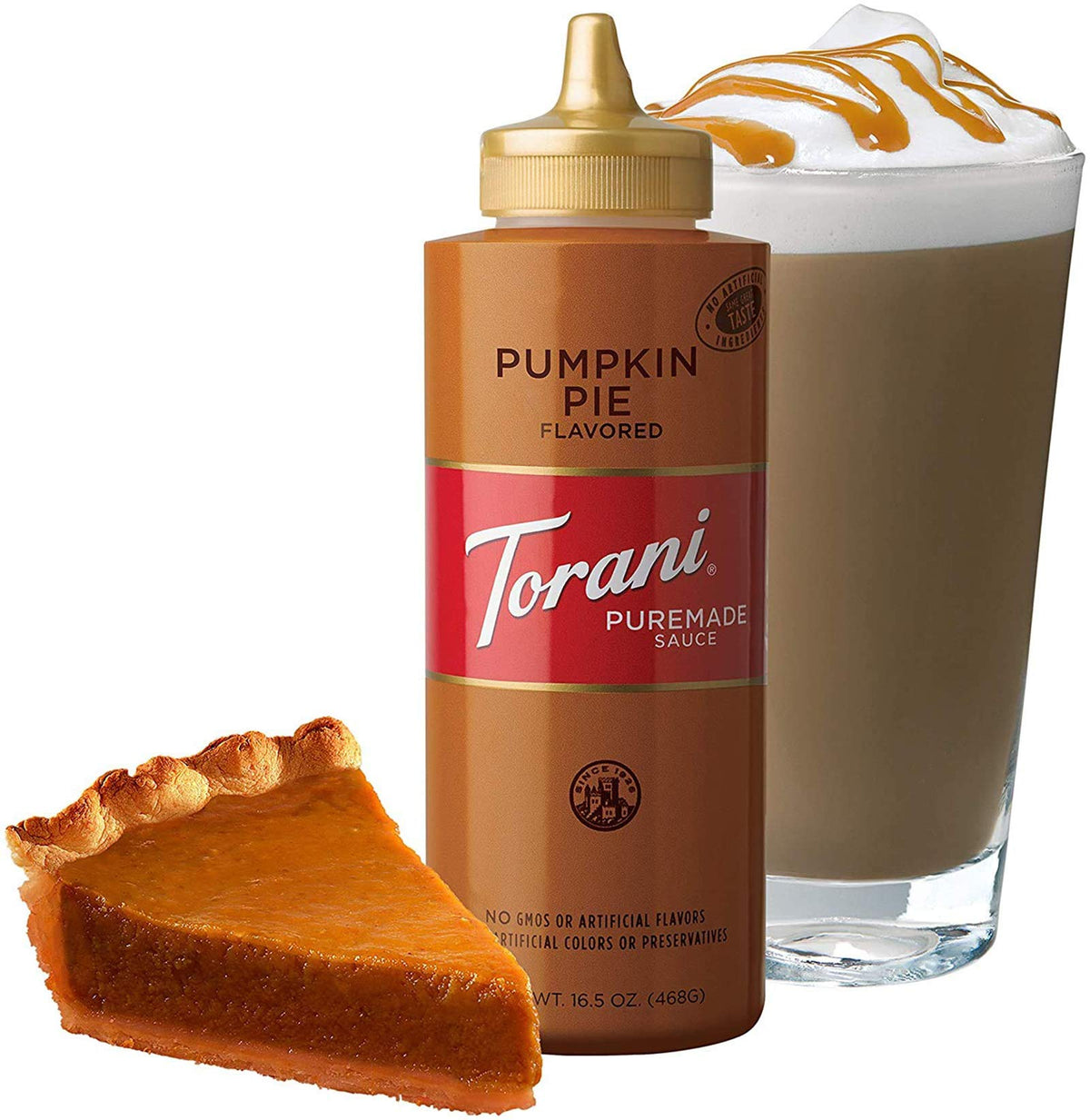 Pouring Torani Pumpkin Pie Sauce into coffee for a cozy autumn drink.