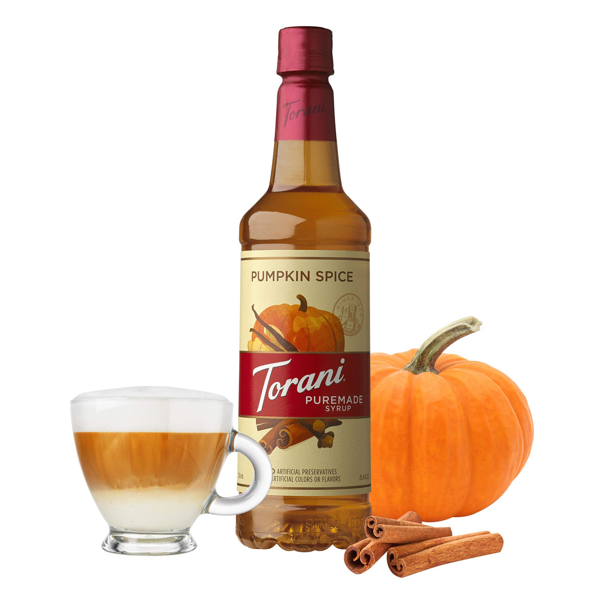 Pour Torani Puremade Pumpkin Spice Syrup over coffee for a cozy, spiced aroma.