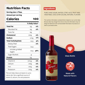 Torani Raspberry Syrup pump included for easy dosing in beverages.