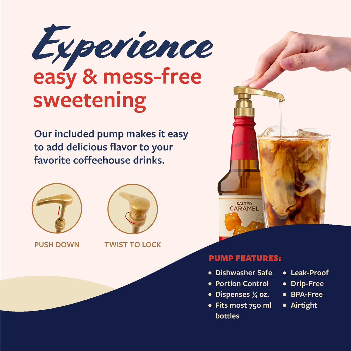 Torani bottle beside espresso machine demonstrates versatile use for coffee and milk drinks.