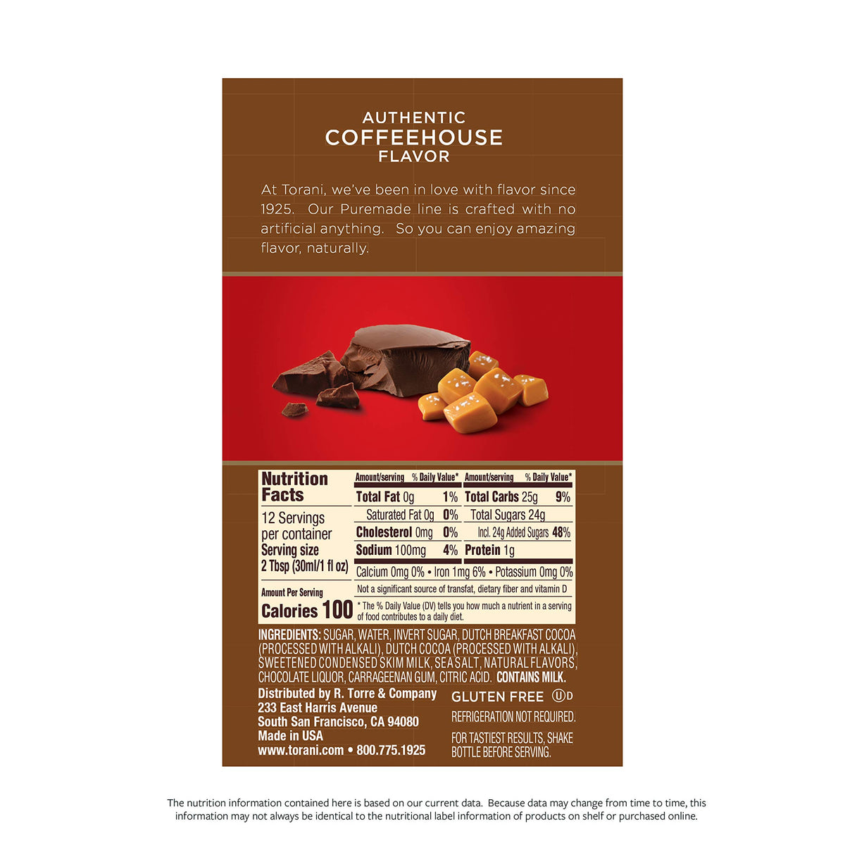 Coffee drink enhanced by Torani Puremade Salted Chocolate Caramel Sauce.