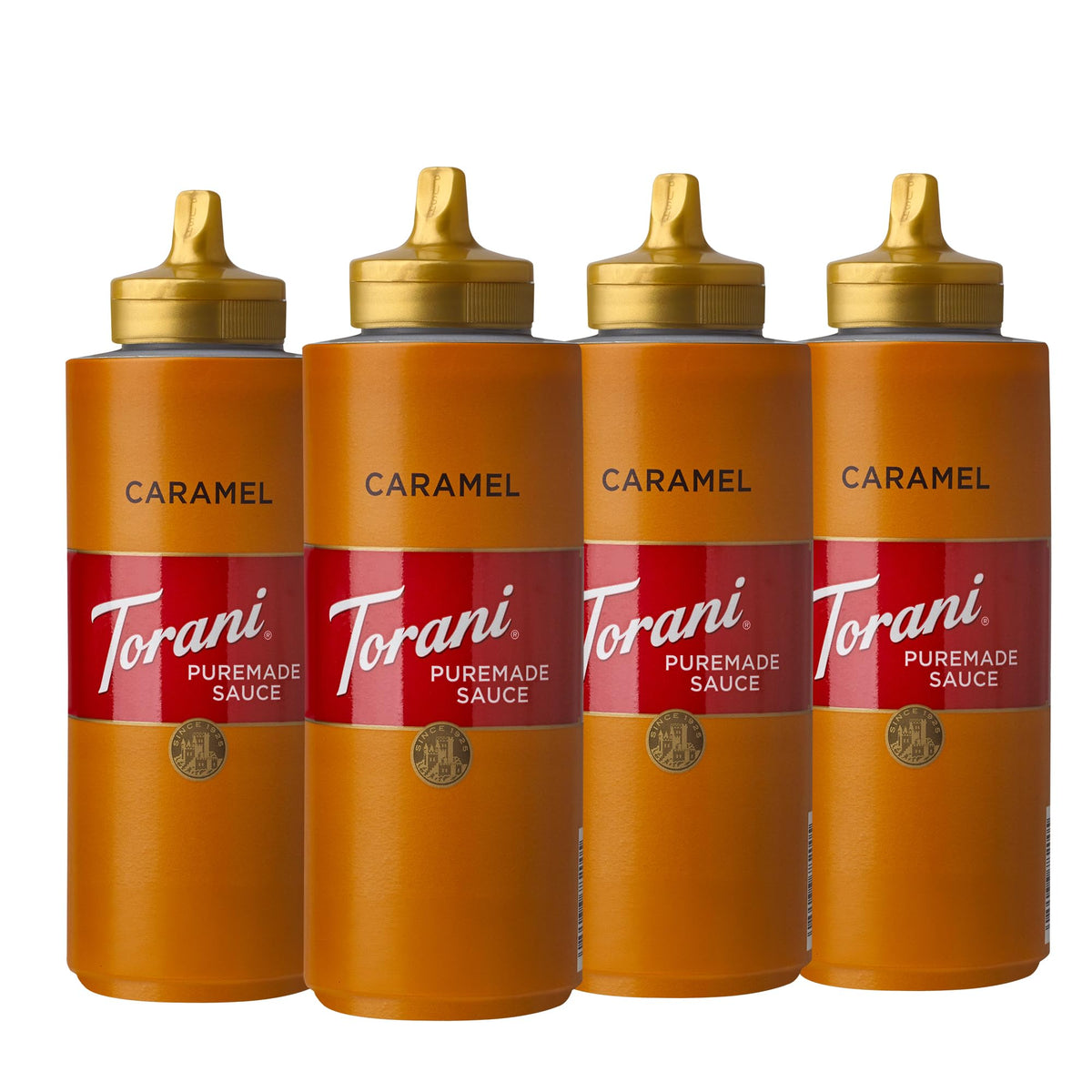 Torani Puremade Caramel sauce bottle front, rich flavor for desserts