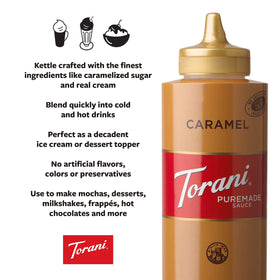Torani Puremade Caramel dessert plate drizzle for restaurant-style caramel finish