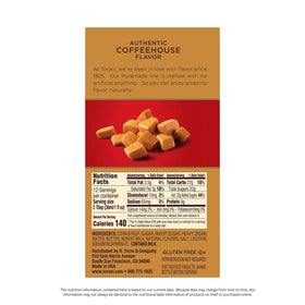 Torani Puremade Caramel label closeup showing no artificial colors or preservatives