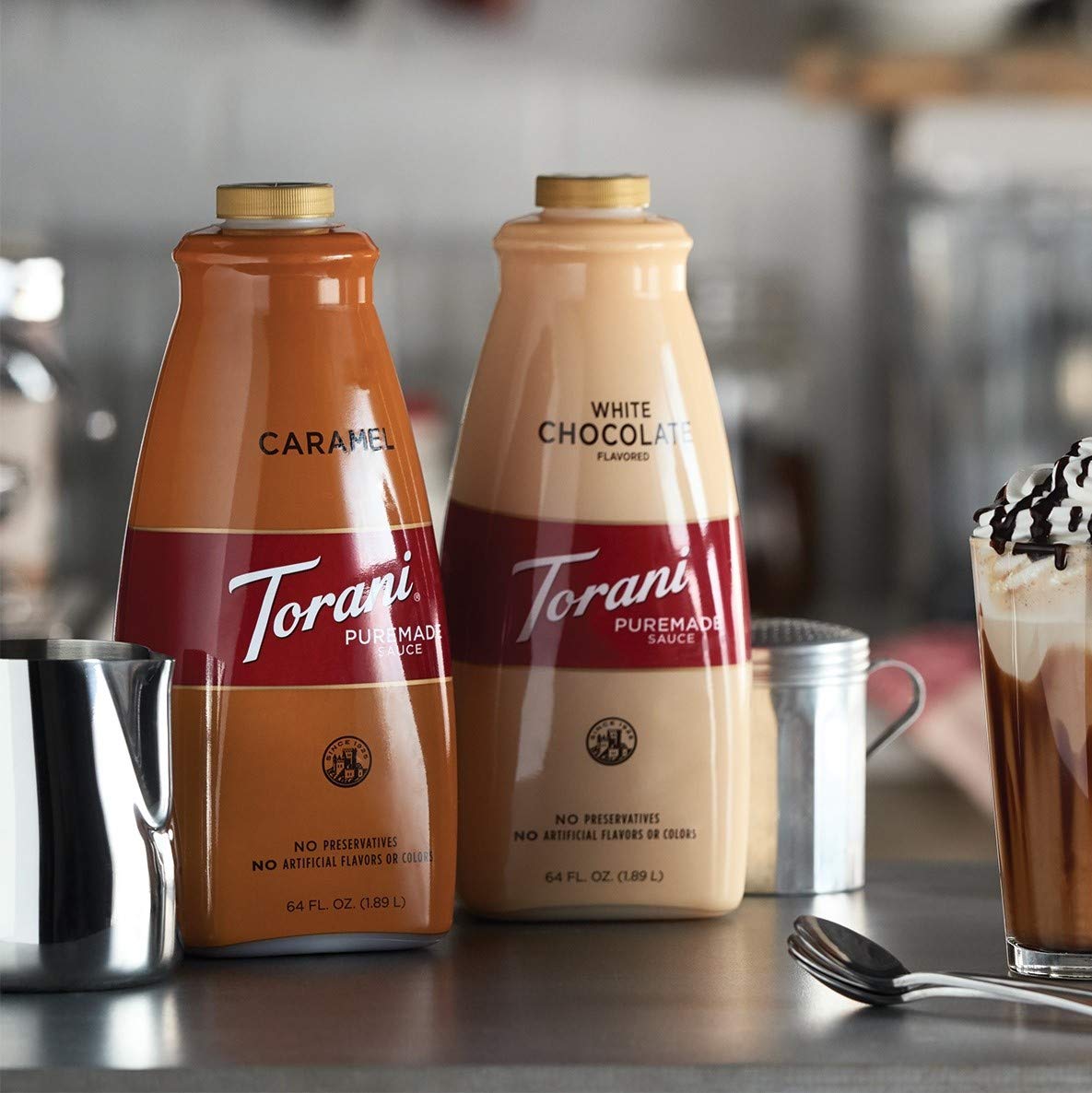 Torani Puremade White Chocolate drizzle on desserts for restaurant-quality flavor and shine.