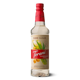 Torani Puremade Cane Sugar syrup bottle ideal for coffee flavoring.