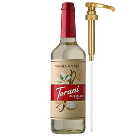 Torani Puremade Vanilla Salt Syrup bottle showing balanced vanilla and sea salt flavor for drinks